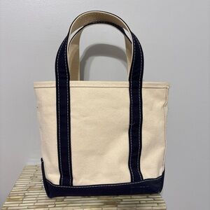 L.L. Bean Cream Tote with Navy Accents